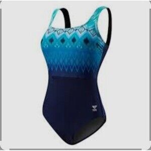 TYR Women's Durafast Elite Teal/Navy Baltic Star ControlFit 1 pc Swim Sz 8 New